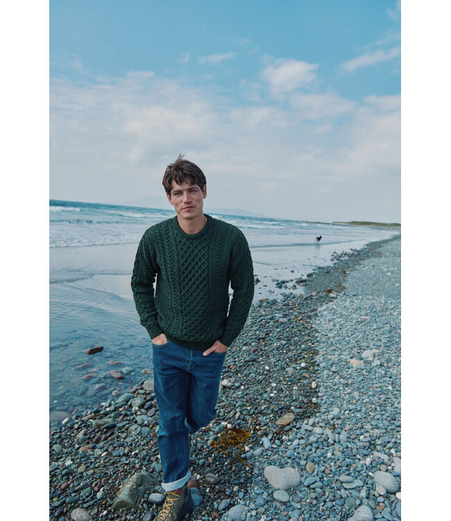 Traditional Mens Aran Sweater - Green