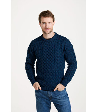 Aran Woollen Mills Traditional Mens Aran Sweater - Navy