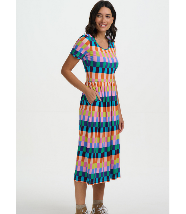 gina jersey midi dress - puzzle stripe