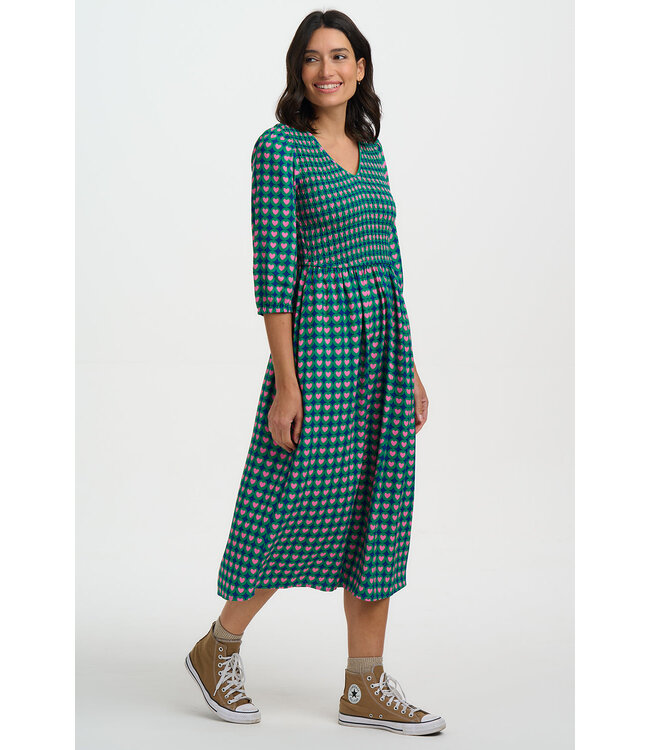 Della Shirred Midi Dress - heart tile