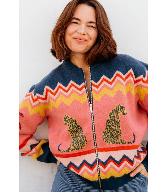 Solana Knitted Bomber - Leopard And Palms
