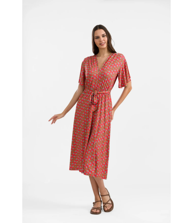 Trix Butterfly Sleeve Dress - Tropical Tango