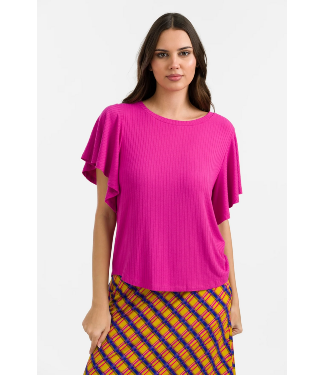 Sophie Top Short Butterfly Sleeve - Rib Fuchsia