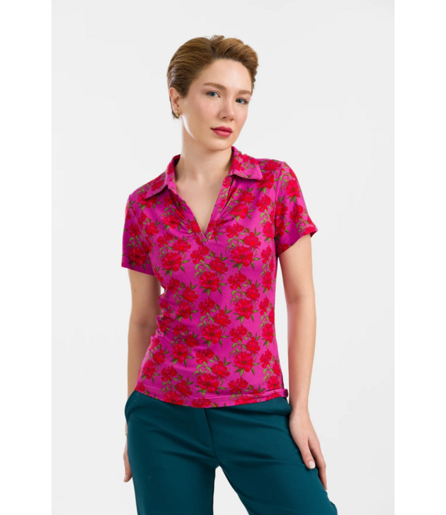 Suzy Top Short Sleeve - Fuchsia Flowers