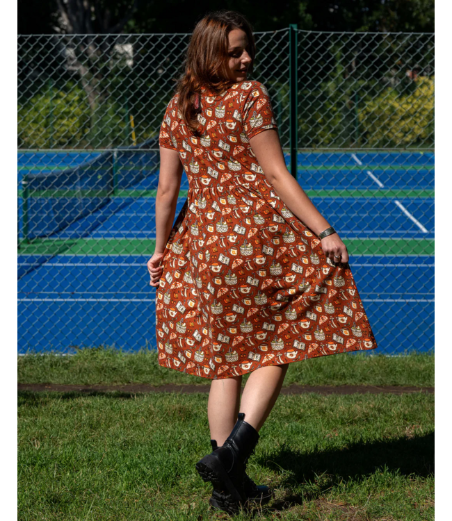 Mushroom Tea Party Midi Stretch Smock Dress
