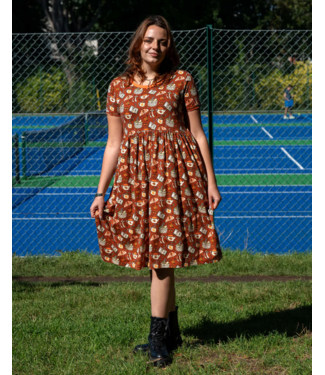 Run & Fly Mushroom Tea Party Midi Stretch Smock Dress