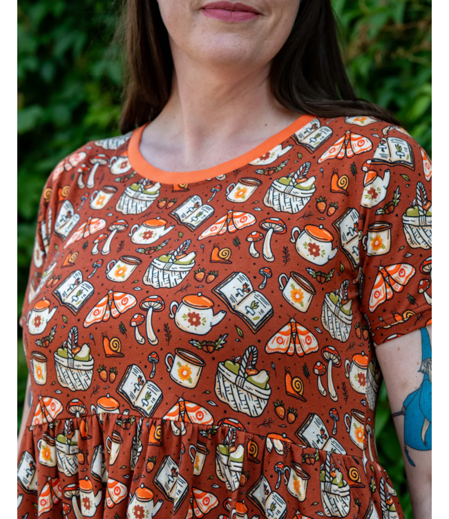 Mushroom Tea Party Midi Stretch Smock Dress