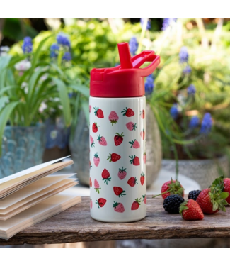 Rex London Stainless Steel Bottle with Push Button Lid - Little Strawberry