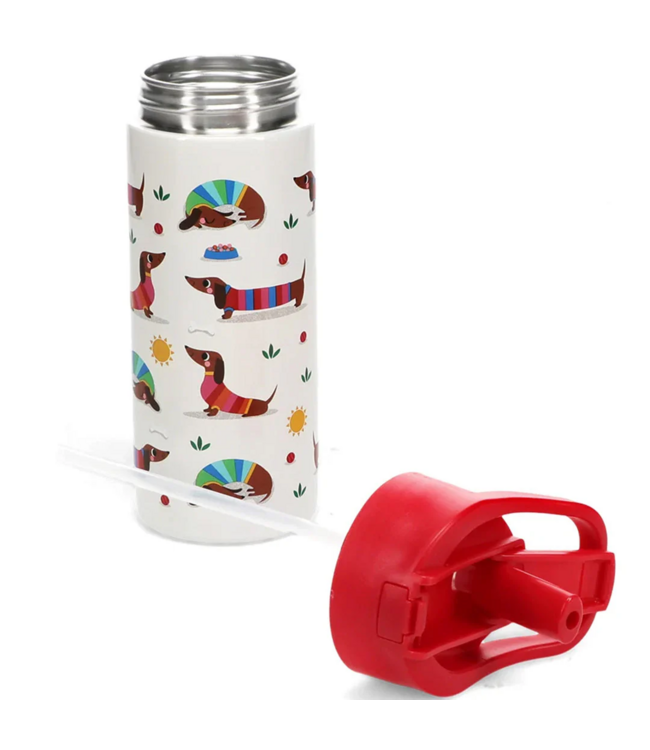 Stainless Steel Bottle with Push Button - Sunny Sausage dog
