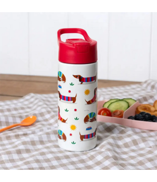 Rex London Stainless Steel Bottle with Push Button - Sunny Sausage dog