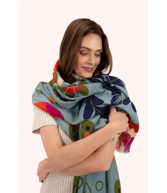 Print Scarf - Folk Floral, Winter Ice
