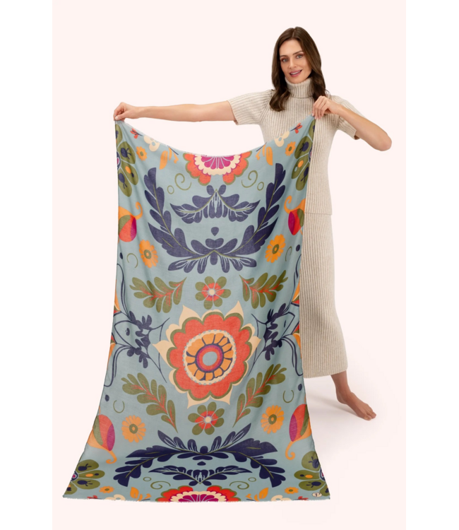 Print Scarf - Folk Floral, Winter Ice