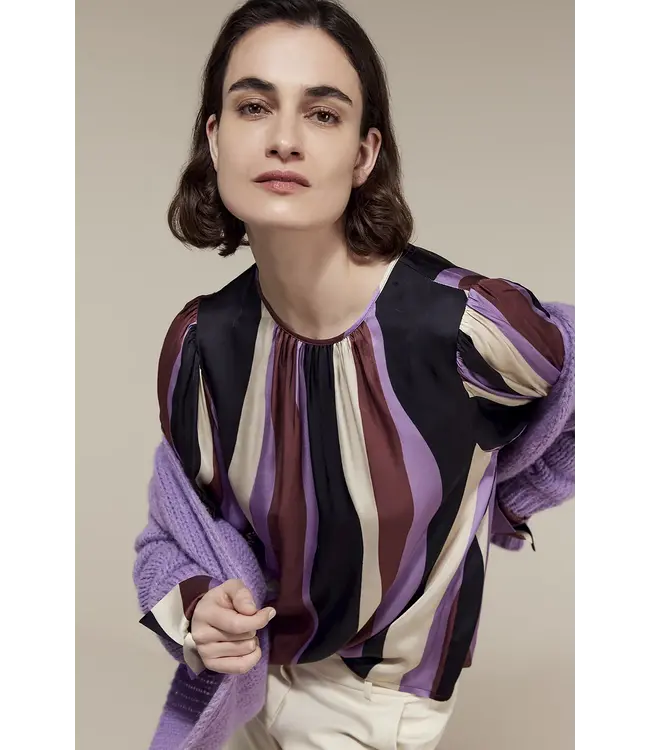 Summum Woman 2S3027-11916 Top puffy sleeves stripe printed