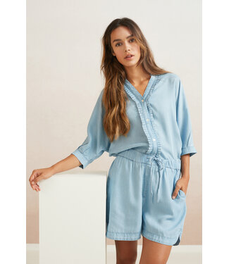 Yaya Chambray batwing top with ruffle