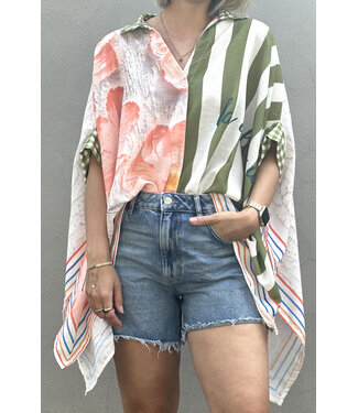 VROUW Limited Poncho green stripe