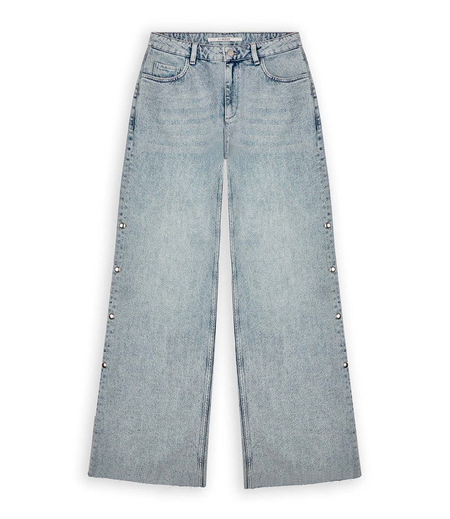 Homage H-CW25M85 Mid Waist Wide Leg Jeans With Big Studs