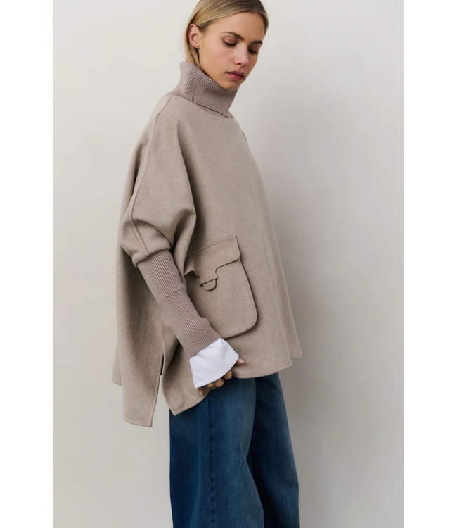 Yaya 03-521003-509 Wool mix poncho with ribbed sl