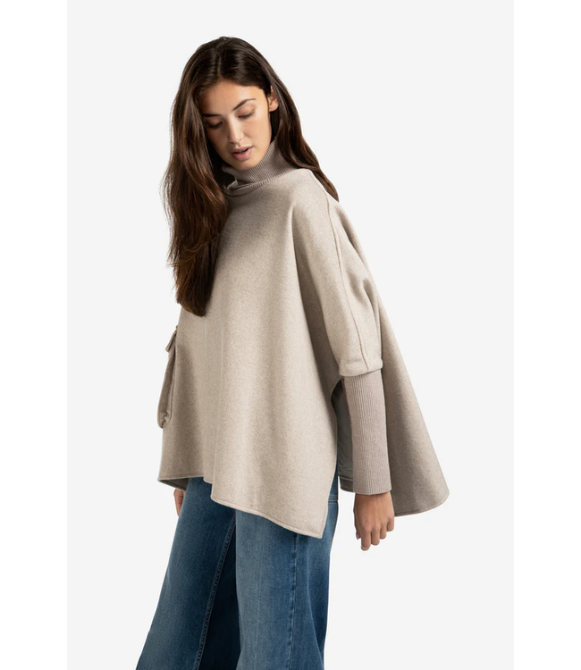 Yaya 03-521003-509 Wool mix poncho with ribbed sl