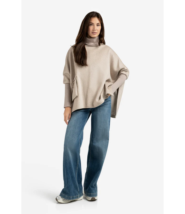 Yaya 03-521003-509 Wool mix poncho with ribbed sl