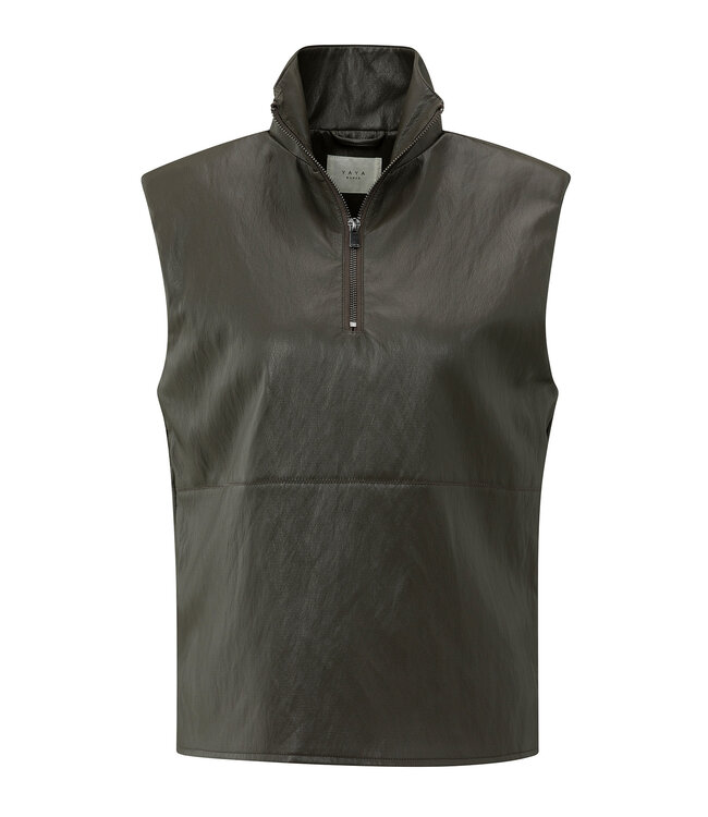 Yaya 01-029005-510 Mouwloze top van imitatieleer