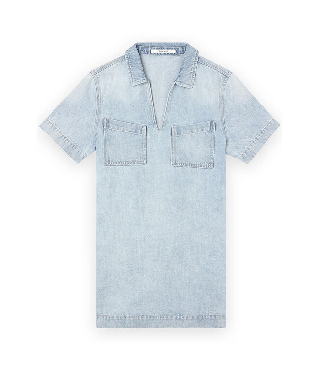 Homage H-CS26M64 Denim Shirt Dress With V Neck