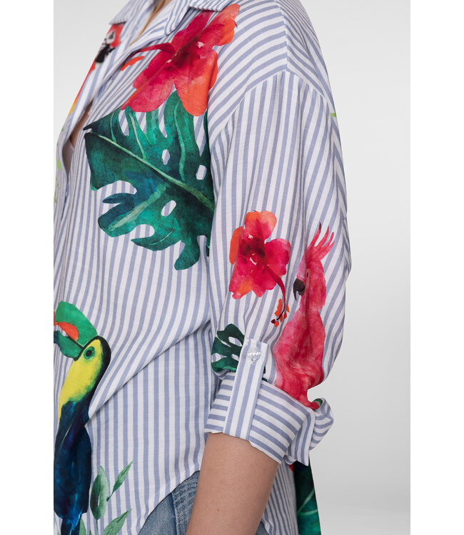 Geisha 63162-70 Blouse stripes & birds