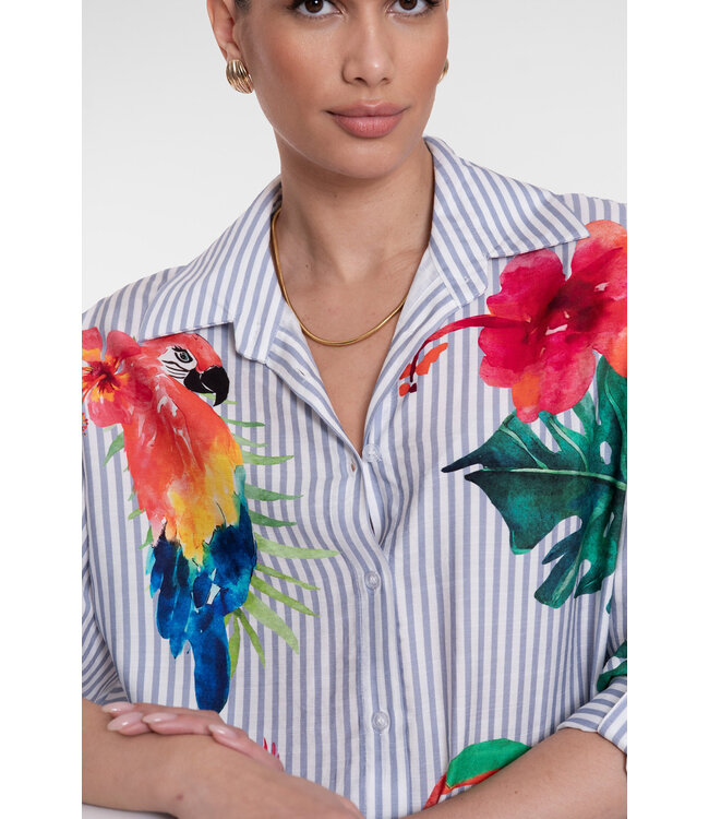 Geisha 63162-70 Blouse stripes & birds