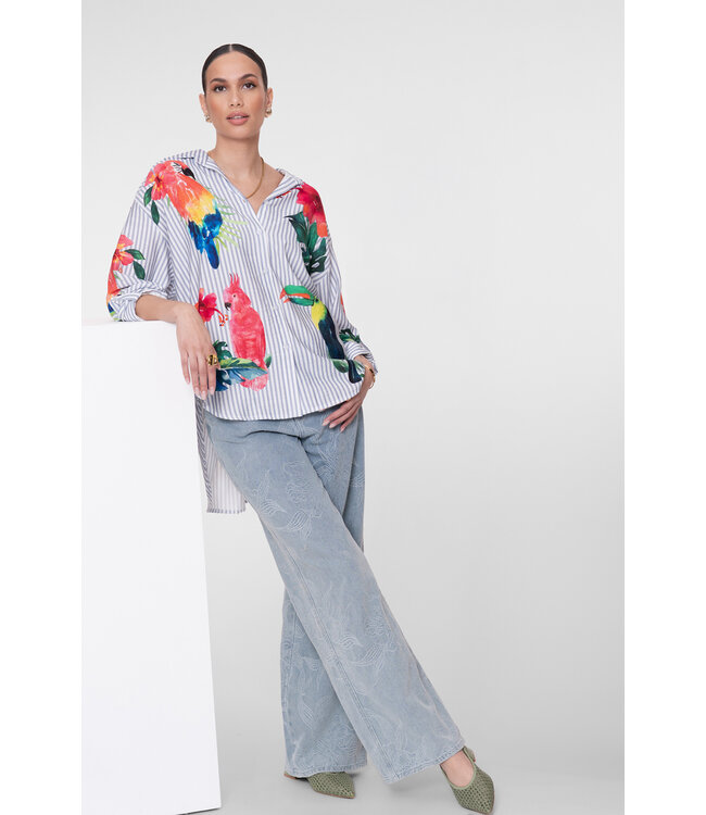 Geisha 63162-70 Blouse stripes & birds