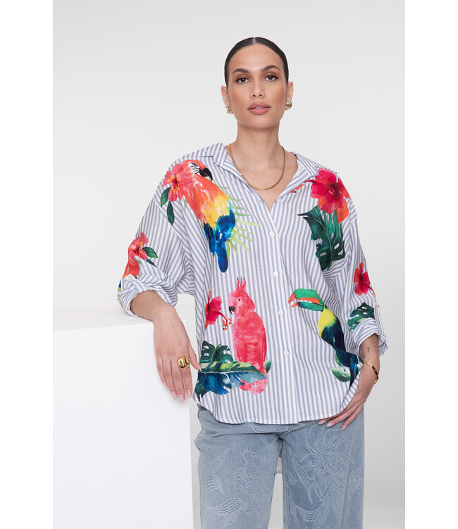 Geisha 63162-70 Blouse stripes & birds