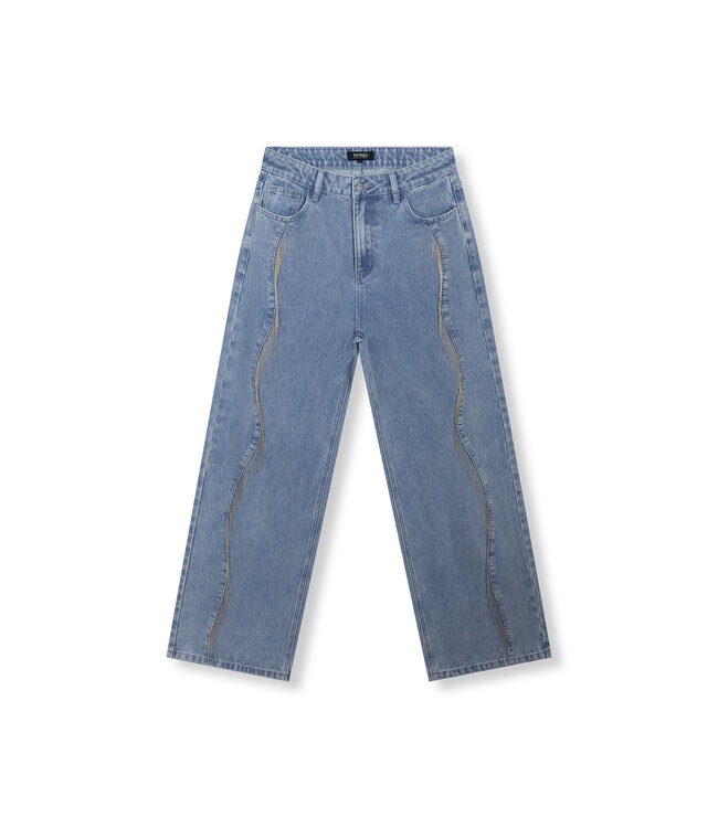 Refined Department R2603171931 ladies woven relaxed fringes denim pants PAYTON