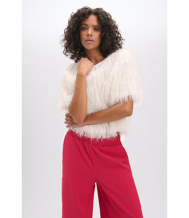 Refined Department R2603756905 ladies woven cropped fringes blouse FAYENNA