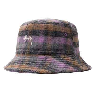Stussy Brushed Plaid Bucket Hat Purple 