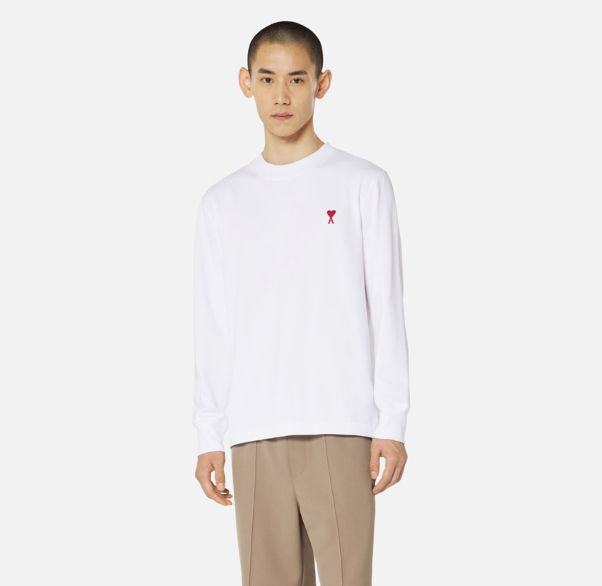 AMI Paris AMI Long Sleeve Small A Heart Tee White