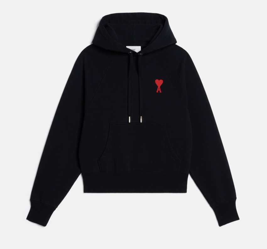 AMI Paris AMI Heavy Fleece Small A Heart Popover Hoodie Black