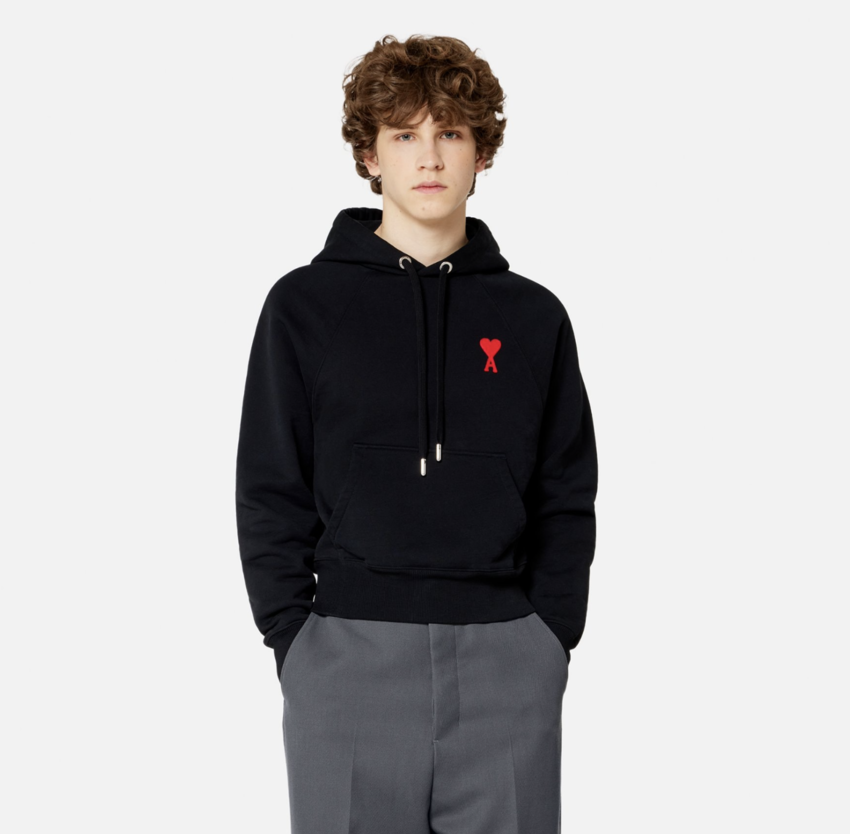 AMI Paris AMI Heavy Fleece Small A Heart Popover Hoodie Black