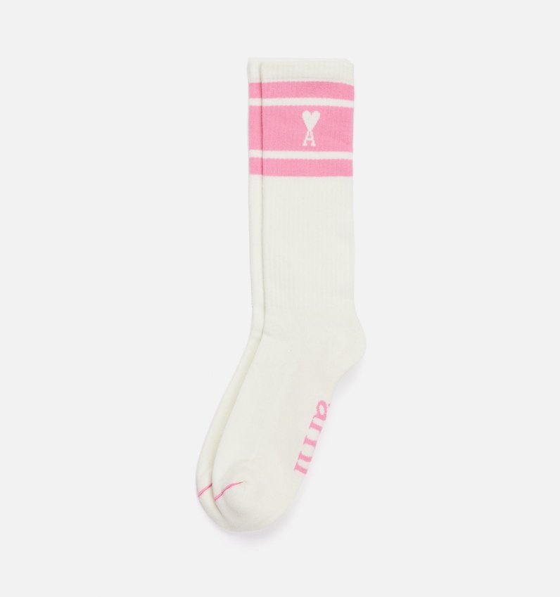 AMI Paris AMI Small A Heart Striped Socks Candy Pink