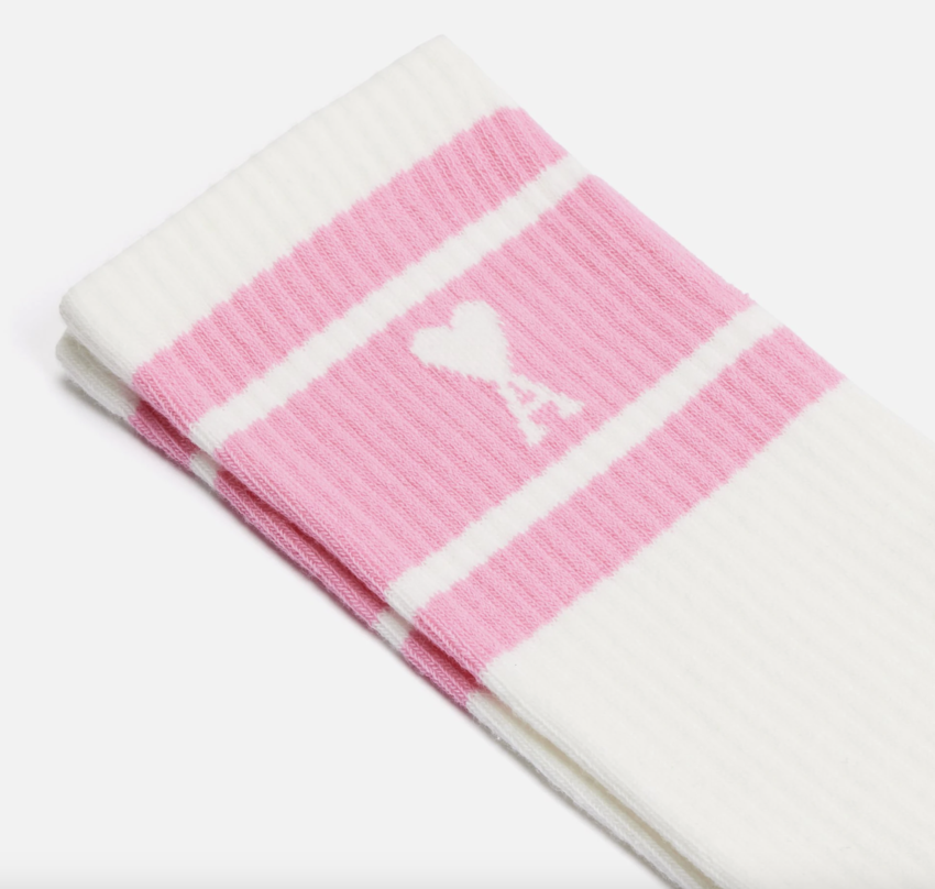 AMI Paris AMI Small A Heart Striped Socks Candy Pink