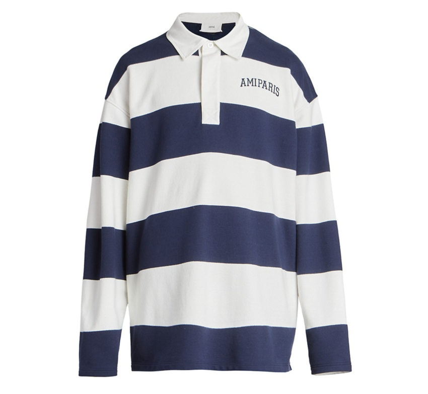 AMI Paris AMI Paris Logo Striped Rugby Polo Navy / White