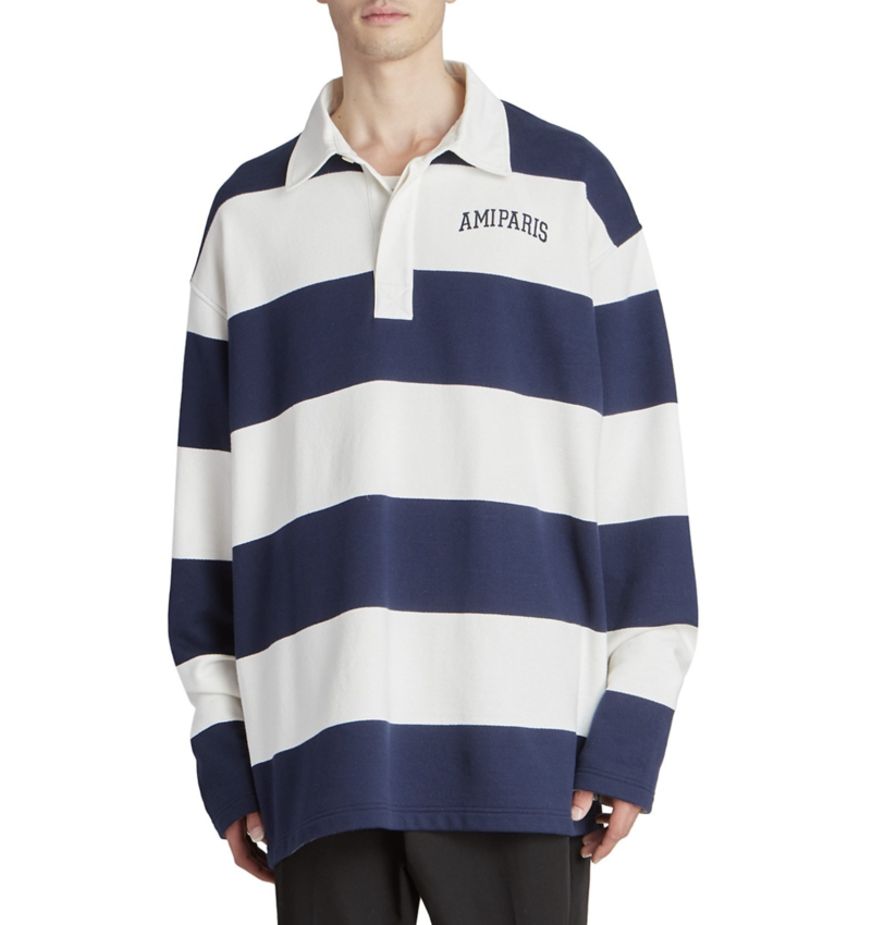 AMI Paris AMI Paris Logo Striped Rugby Polo Navy / White