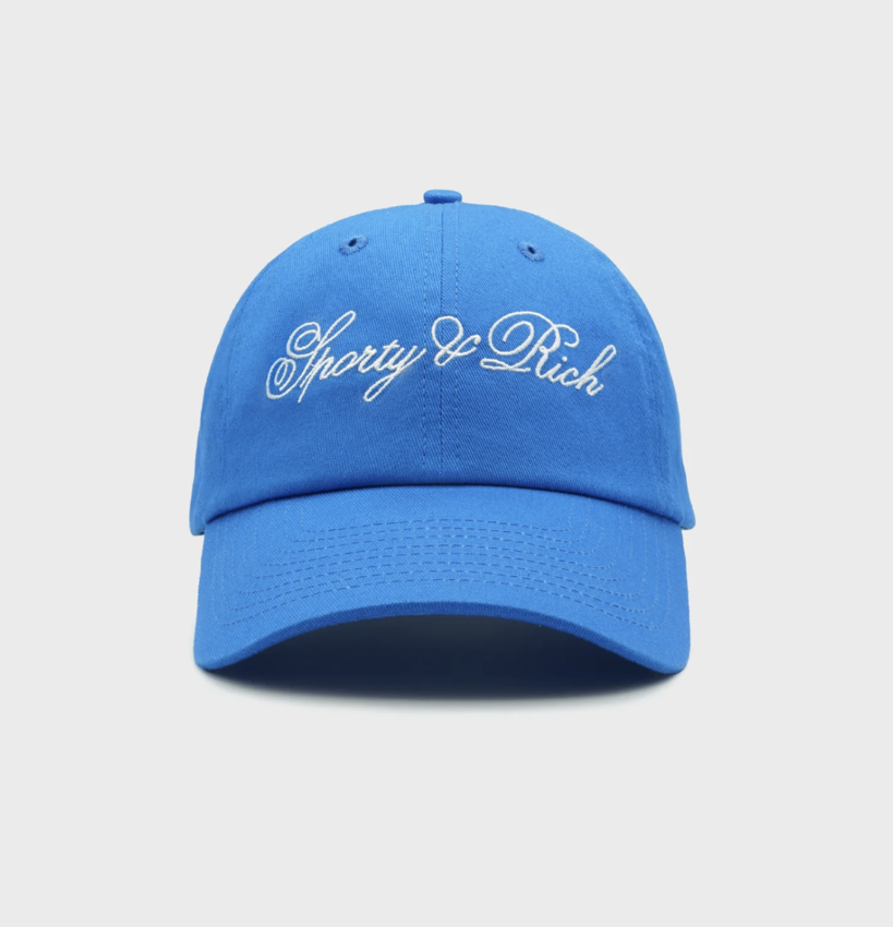 Sporty & Rich Cursive Logo Hat Royal Blue