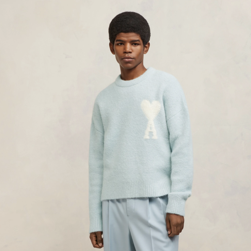 AMI Alpaca Large Heart Knit Aqua Marine - UPTOWN
