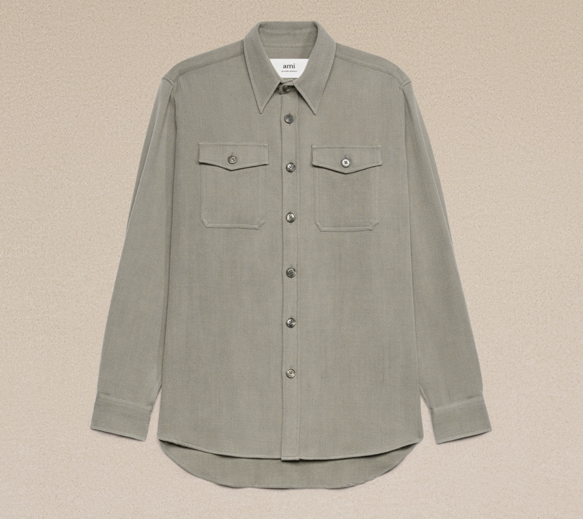 AMI Paris AMI Overshirt Wool Gabardine Taupe