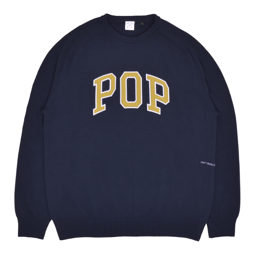 Pop Trading Company Arch Knitted Crewneck Navy/ Cress Green - UPTOWN