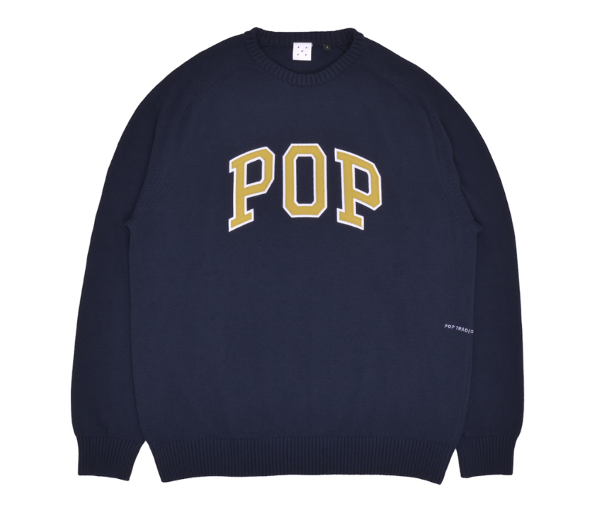 Pop Trading Company Pop Trading Company Arch Knitted Crewneck Navy/ Cress Green