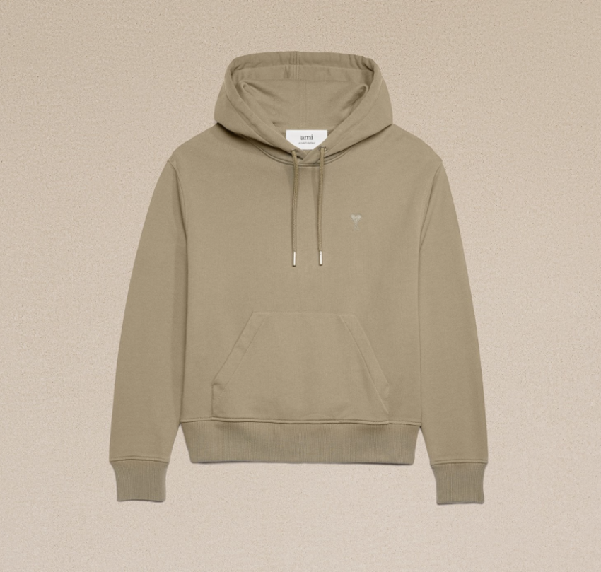 AMI Paris AMI Tonal Small A Heart Popover Hoodie Taupe