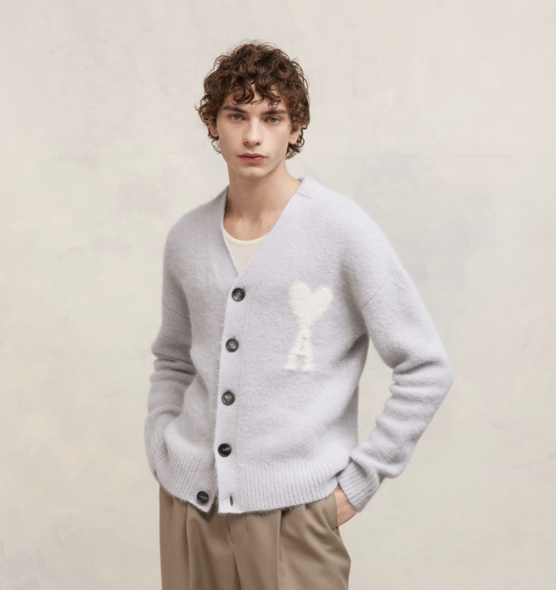 AMI Paris AMI Large A Heart Cardigan Pearl