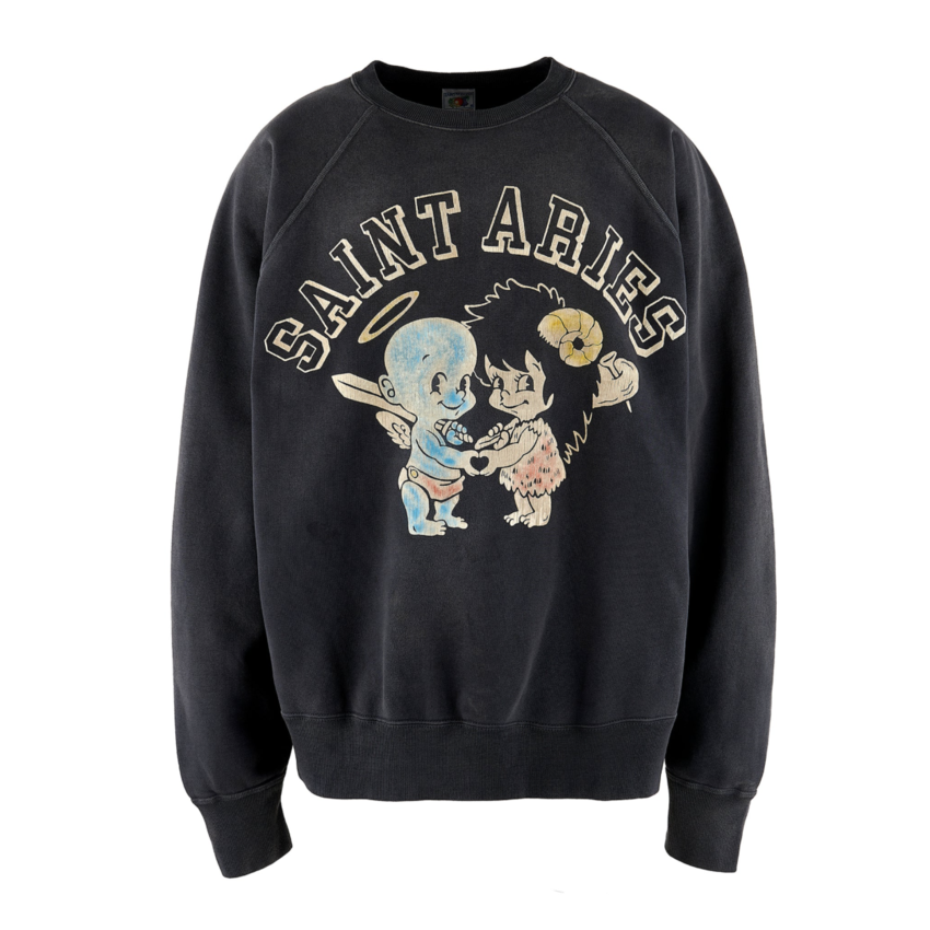 SAINT MXXXXXX x Aries Crew Neck Sweat Black - UPTOWN