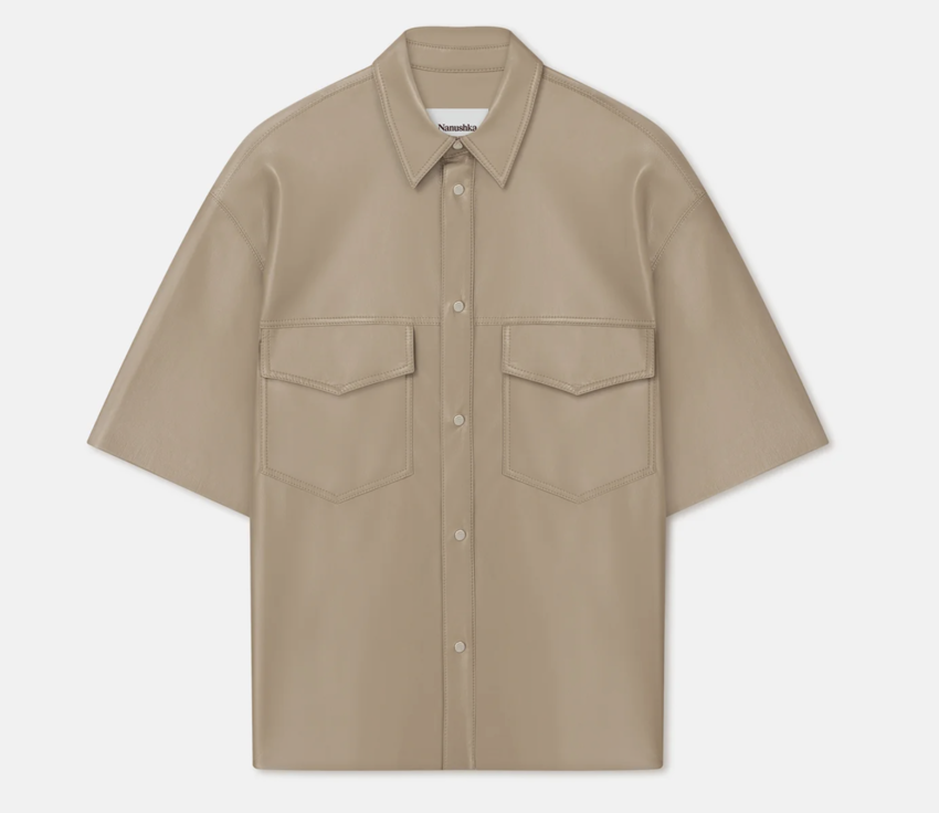 Nanushka Mance Alt-Leather Shirt Ashy Taupe