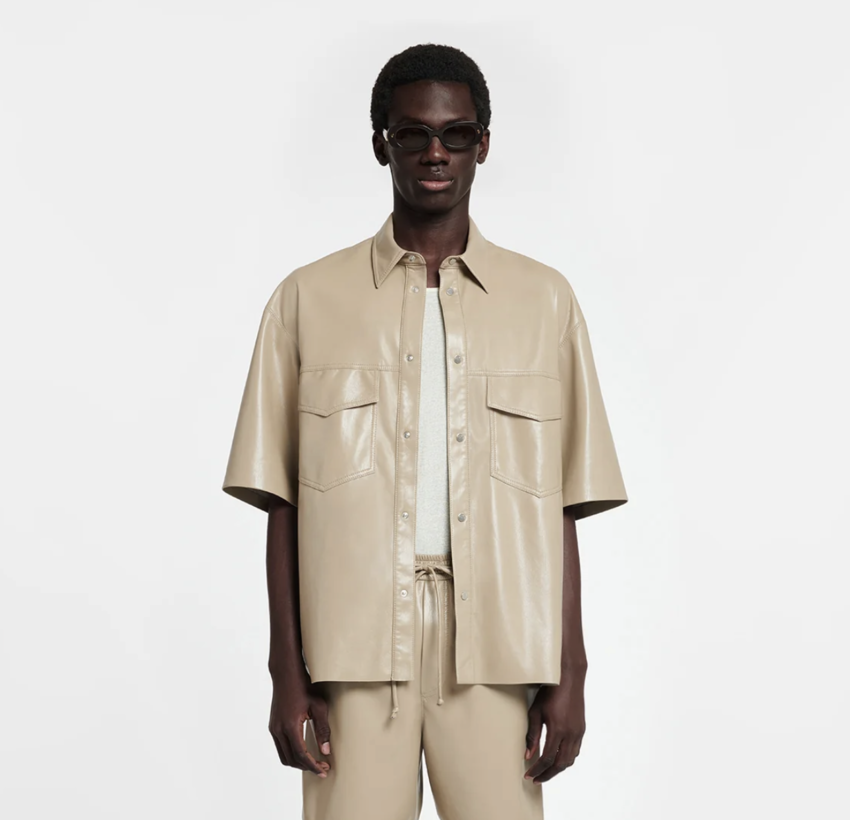 Nanushka Mance Alt-Leather Shirt Ashy Taupe
