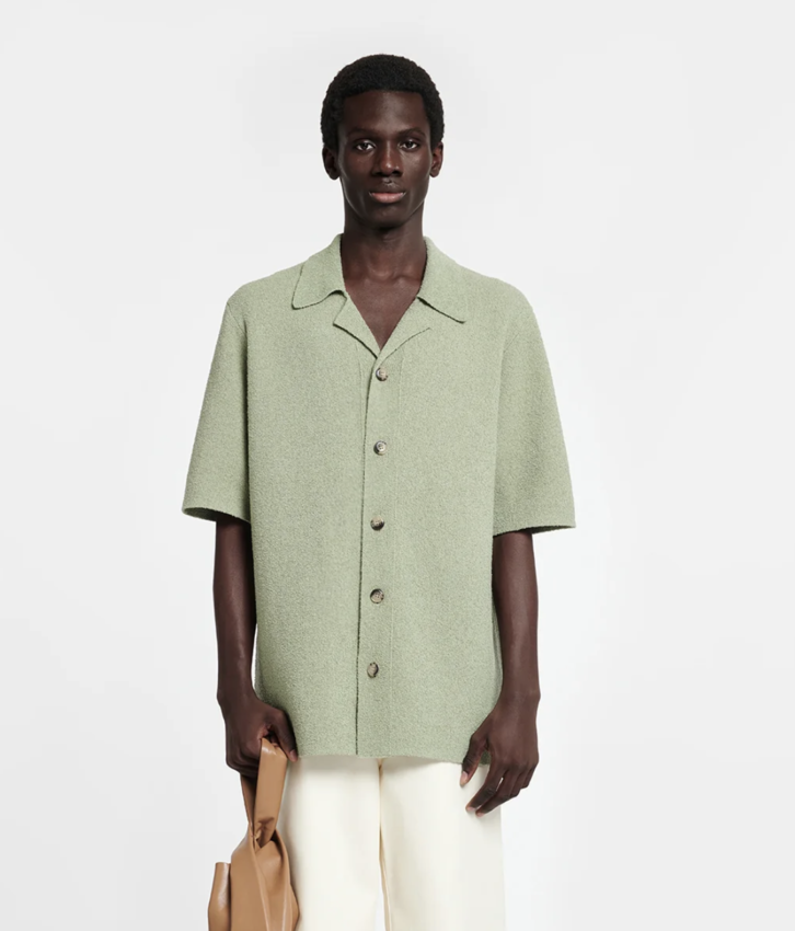 Nanushka Ziko Terry-Knit Shirt Faded Sage